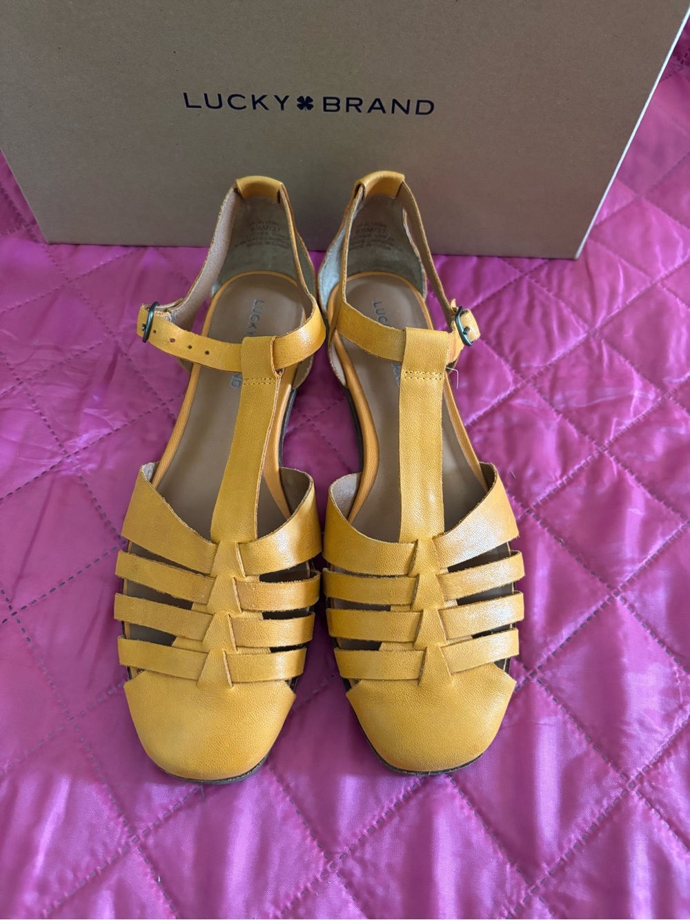 Lucky Brand Orange Leather Strappy T‑Bar Sandal - Picture 3 of 8